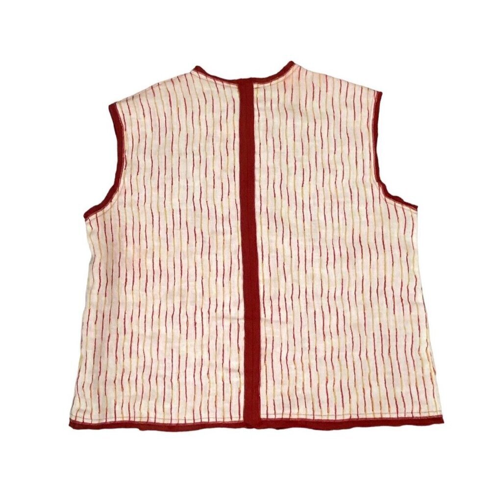 Vtg SOPHIE FINZI NY Women Washed Linen Top Sz L Red Stripe Sleeveless Snap Front - Picture 2 of 10
